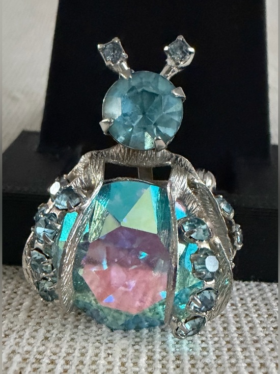Jewelry - Silver-Tone Blue & Pink Crystal Beetle Brooch - Women Jewelry